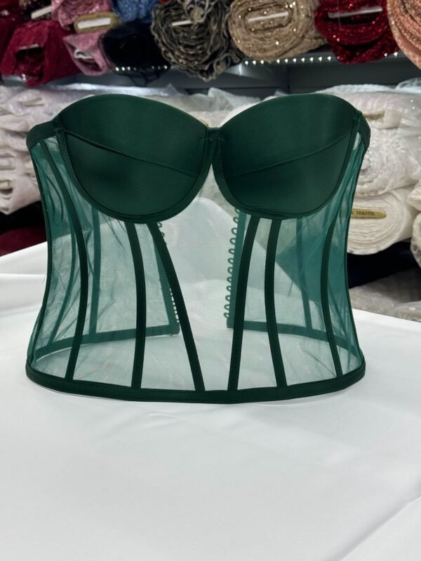 EMY Fashion LLC Emerald Green Sheer Mesh Bustier Corset