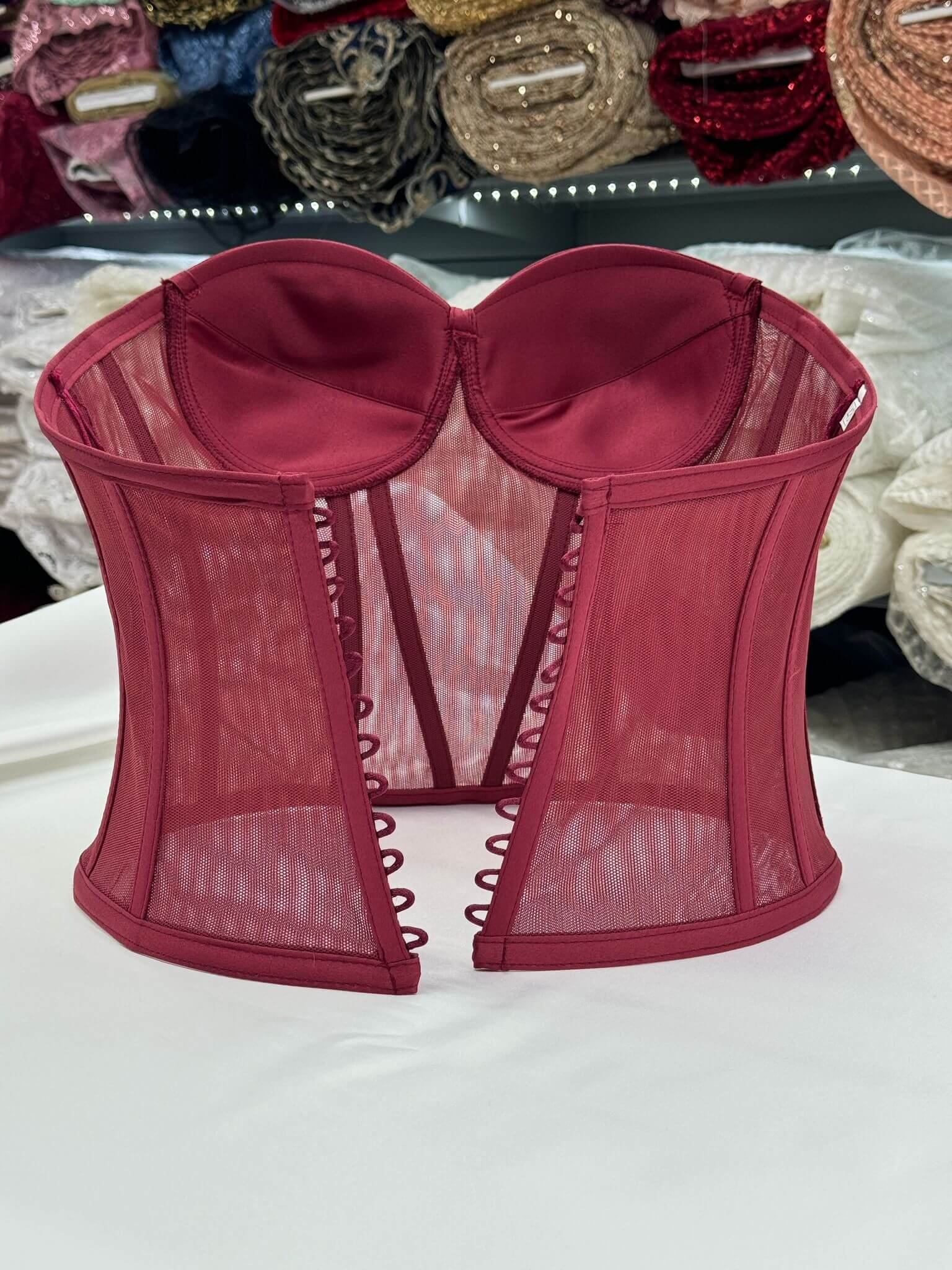 EMY Fashion LLC Corsets Sheer Mesh Burgundy Bustier Corset(17)